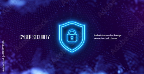 Cyber security shield with digital padlock icon. Data protection, secure access, digital encryption and online network security. Vector illustration.