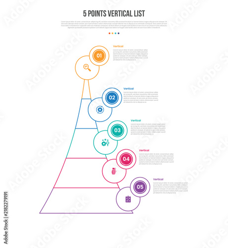 5 Points Vertical List Infographic Template with 5 Point Pyramid Cluster Design for Slide Presentation