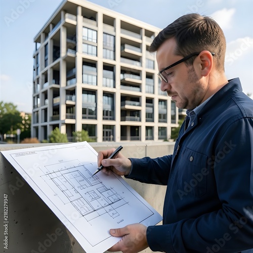 architect working on blueprint