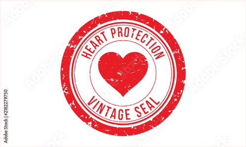 Heart Love Protection Seal Vector Red Vintage Stamp Healthcare Badge