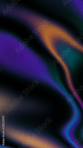 Abstract dark purple and orange liquid gradient with heavy film grain and organic wavy shapes. Suits a vintage podcast cover and analog branding with copy space on a moody black background.