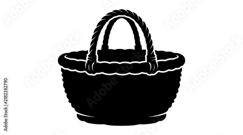 Woven basket silhouette against a white background detailed texture