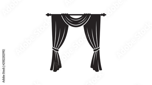 Принти на полотні Black silhouette of draped curtains with tiebacks on a white background