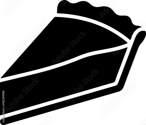 A minimalist black and white vector icon representing a single slice of delicious pie, featuring a clear crust edge and a smooth top surface, perfect for bakery branding, food menus, and web design.