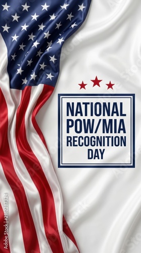 National pow mia recognition day poster with a waving american flag and stars