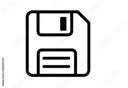 Fotografie Black outline floppy disk with label save icon transparent background