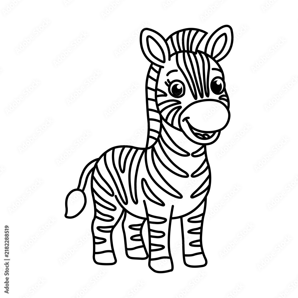 Obraz premium Zebra Coloring Page, Black and White Wild Animal Illustration