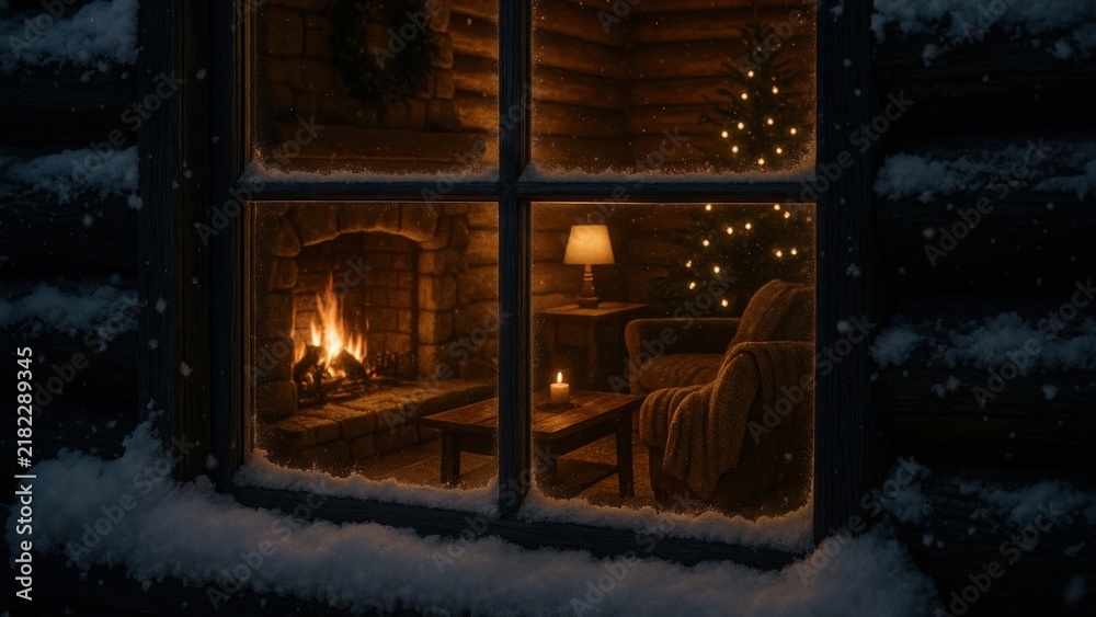 Fototapeta premium Cozy winter cabin scene.