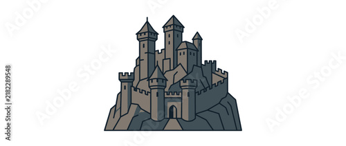 Принти на полотні Stone fortress on rocky hill, isolated graphic
