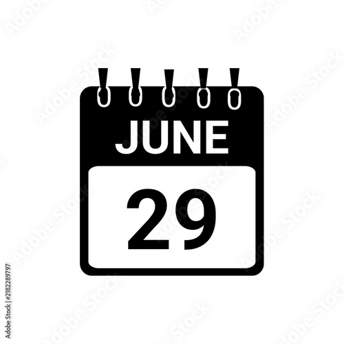 June 29 Calendar date Vector icon Illustration. Day calendar with date June 29. Checklist day calendar.