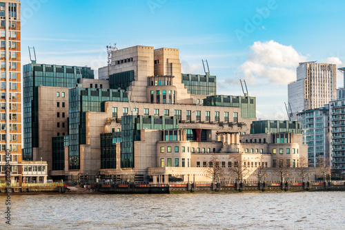 MI6 Secret Intelligence Service Headquarters on River Thames in London
Description
MI6 Secret Intelligence Service headquarters at Vauxhall Cross on the River Thames in London, United Kingdom, showing