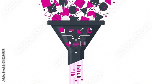 Data Filtering And Sales Funnel Concept With Geometric Shapes Flat Design