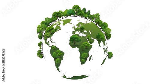 Conceptual illustration of planet earth covered in lush green trees and forests