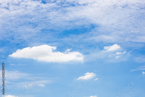 beautiful blue sky and white fluffy cloud horizon outdoor for background.