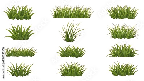 Set of isolated green grass tufts and patches for landscape design elements