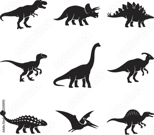 Vector Illustration Collection of Prehistoric Dinosaurs and Extinct Animals