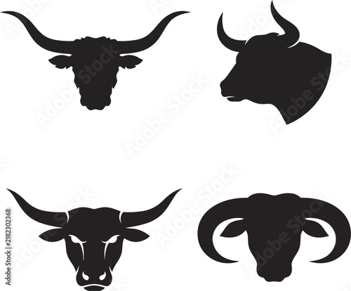 Vector Illustration Collection of Animal Horns and Bull Heads