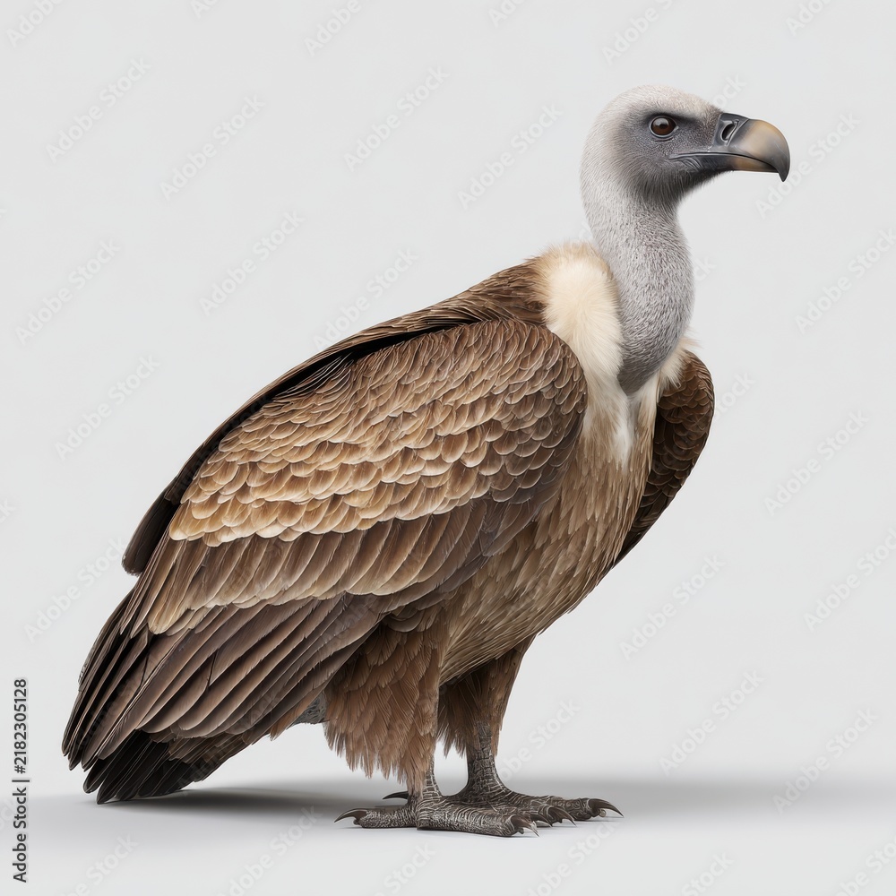 Obraz premium Full Body Portrait Of A White Backed Vulture Standing Isolated On A Plain Light Gray Studio Background