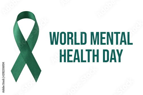 Green awareness ribbon symbol for mental health day event isolated on a transparent background