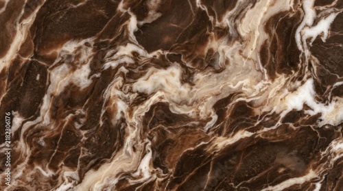 Polished brown marble texture with dramatic white and cream veining, natural stone surface background for interior luxury design, kitchen countertops, and elegant flooring tiles