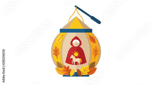 Round lantern depicting Saint Martin on a horse.