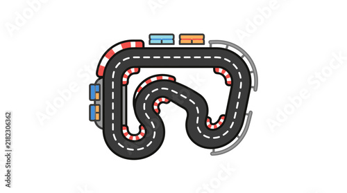 Top view of a looping toy racing track.