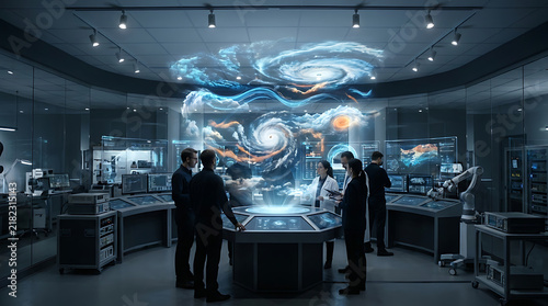 Scientists Analyzing Atmospheric Data in Advanced Laboratory