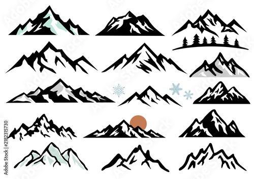 雪山・山脈・冬景色のシンプルなイラスト素材セット
