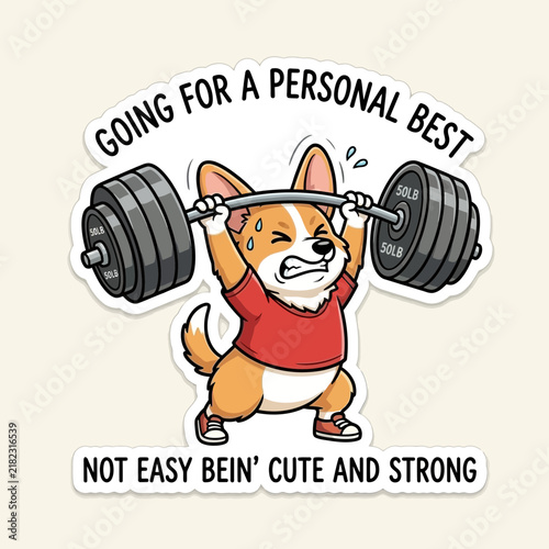 Cute corgi dog lifting weights with determination for personal best.