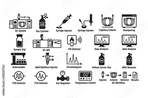 Gas Chromatograph Icon Set Black Vector