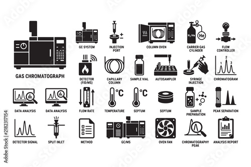Gas Chromatograph Icon Set Black Vector
