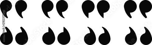 Set of various black quotation marks and speech bubble symbols isolated on a white background