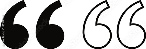 Black and outline quotation marks symbols for text and writing isolated on white background