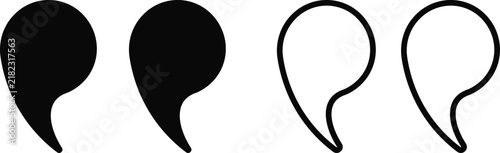 Black and white quotation marks symbols set isolated on a clean white background