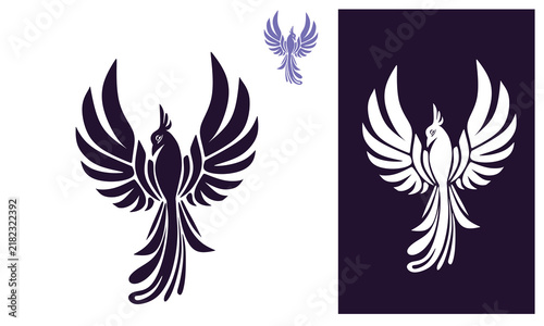 dark purple phoenix bird logo, simple bird flying vector illustration