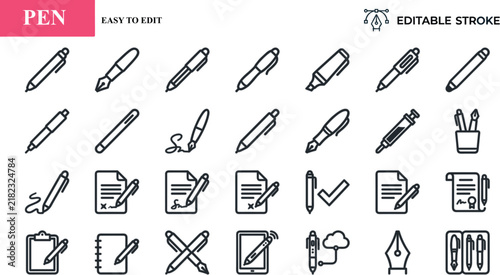 Editable Pen Icons Set for Writing Drawing and Digital Documents