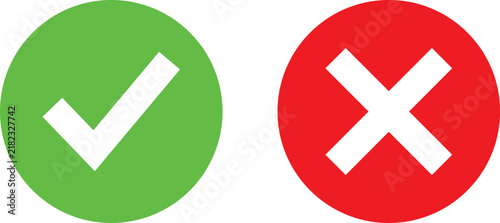 Green check mark and red cross sign icons for correct and incorrect selection or validation