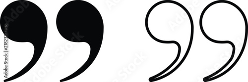 Solid black and outlined quotation marks icons set isolated on a plain white background