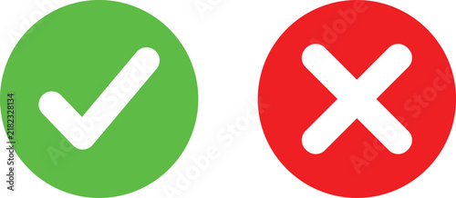 Bild auf Leinwand Green check mark and red cross mark icons showing yes and no symbols for correct