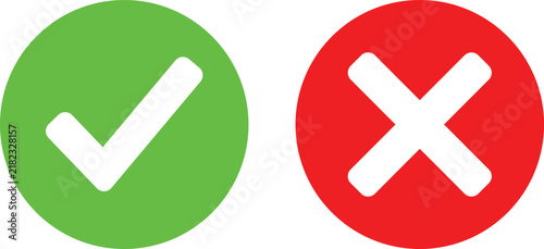 Green check mark and red cross mark symbols isolated on a plain white background
