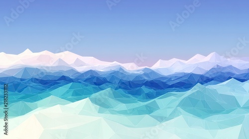 Low poly sea waves with sharp triangular water crests and blue gradient background