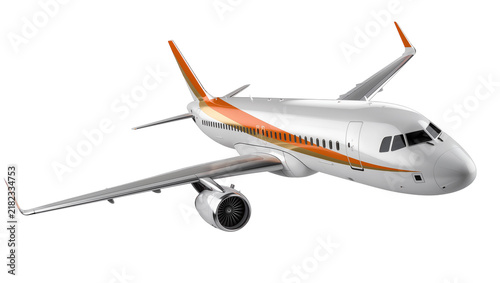 Canvastavla Modern white passenger jet with orange stripe, isolated on transparent backgroun