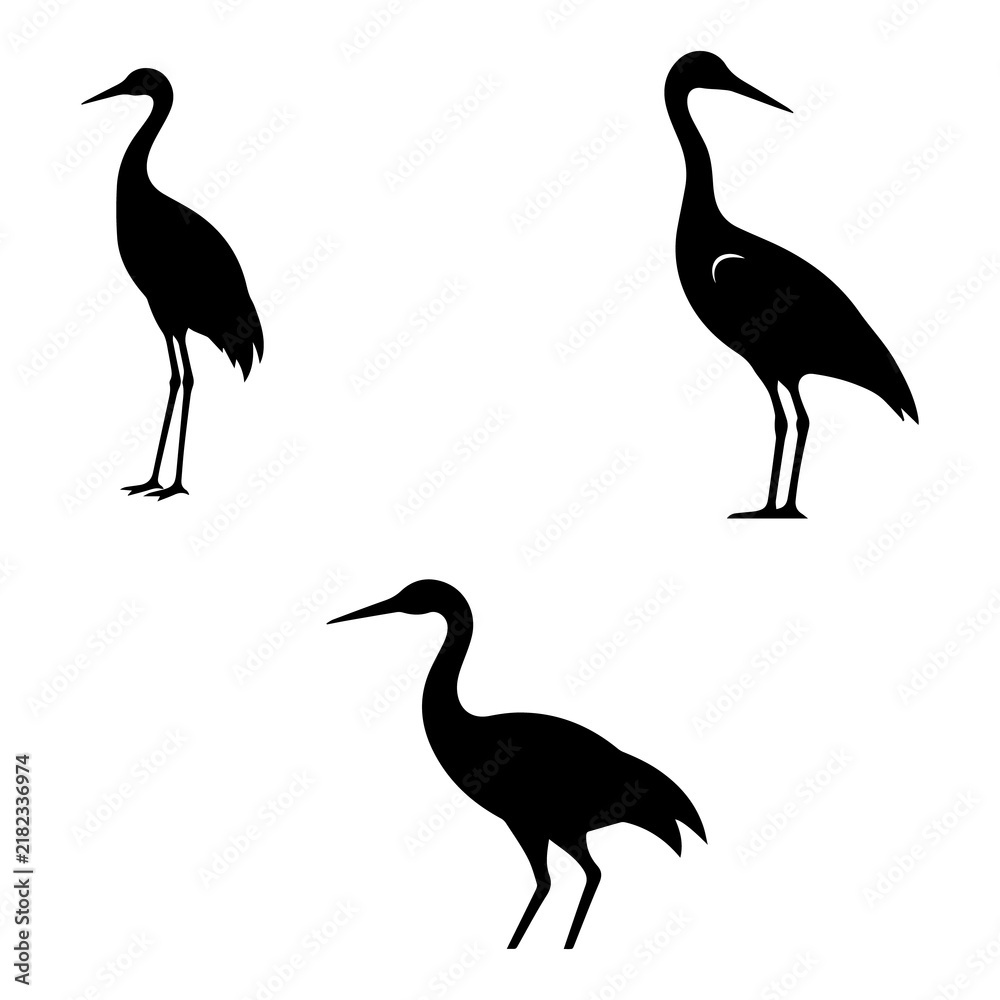 Fototapeta premium Heron Silhouette Collection | Three Elegant Long-Legged Water Birds