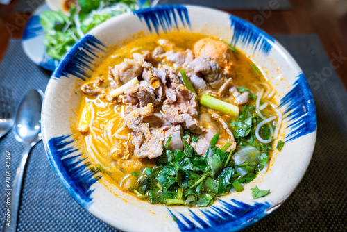 Bun Bo Hue, traditional and famous Vietnamese noodle dish in Hue, Vietnam