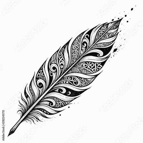 Zen-inspired artistic feather with intricate patterns and designs
