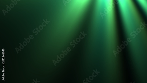 Foto Green light rays shining through dark underwater abstract background with volume