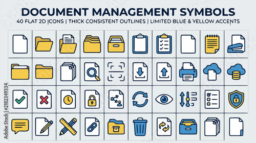 Document Management Symbols Coll Vector Icon Set - Flat Design Symbols Collection Featuring management, coll, file, paper, report for Web, App, UI and Business Presentation, Editable Stroke...