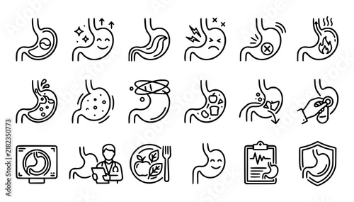 Stomach Health and Digestive Wellness Outline Icon Set