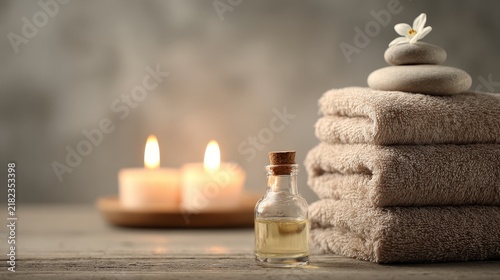 cozy spa corner with candlelight, towel, and massage oil