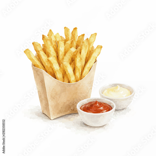 Minimalist Watercolor Fast Food Collection with Burgers, Fried Chicken, Pizza, Fries and Popular Street Food